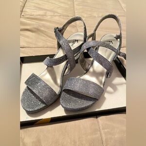 Silver Strappy Sandals Worn Once, Excellent condition in box  size 9&1/2